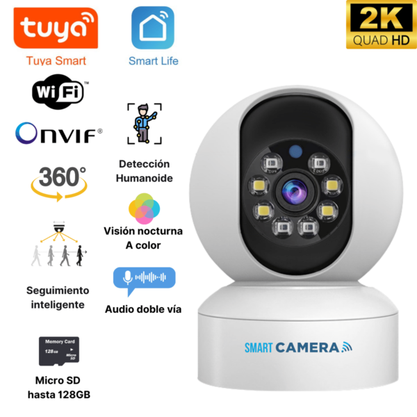 Cámara de seguridad wifi ptz Mini 360° 1080P Full Color 3mp Tuya Smart