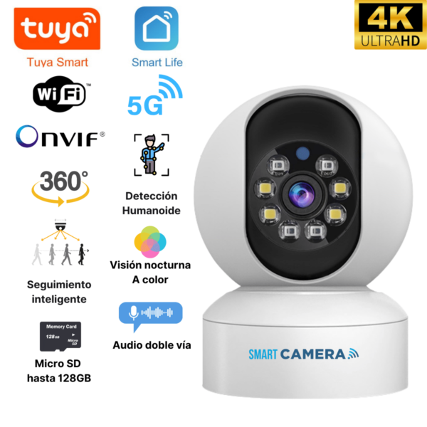 Cámara de seguridad 5G wifi ptz Mini 360° 1080P Full Color 5mp Tuya Smart