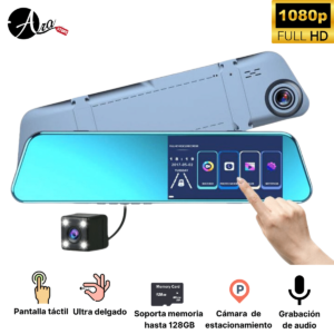 Cámara para carro retrovisor ultradelgado pantalla táctil doble cámara