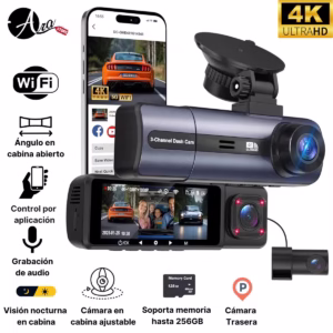Dash cam triple 4K con WiFi 5G y App Viidure | Grabación 3 en 1