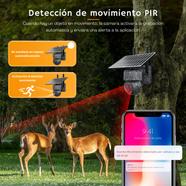 Cámara de Seguridad con Panel Solar Tipo PTZ 4G Doble lente Zoom 12X camuflajeada - Imagen 5