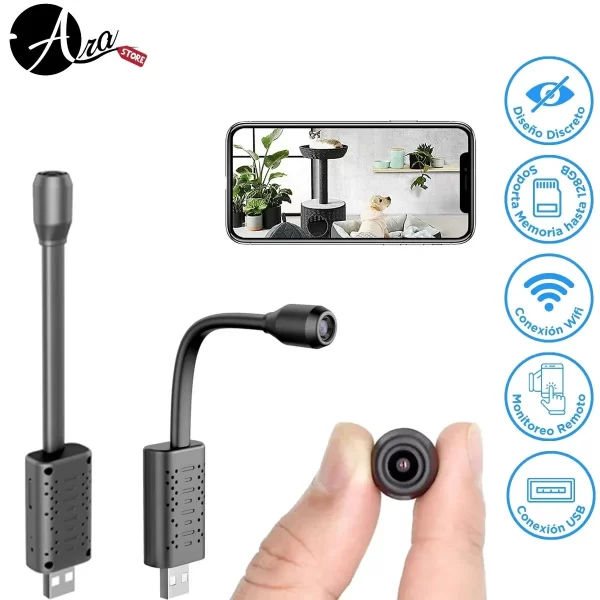 Mini cámara de vigilancia flexible con doble conexión USB y WiFi, diseño adaptable para monitoreo discreto en cualquier espacio