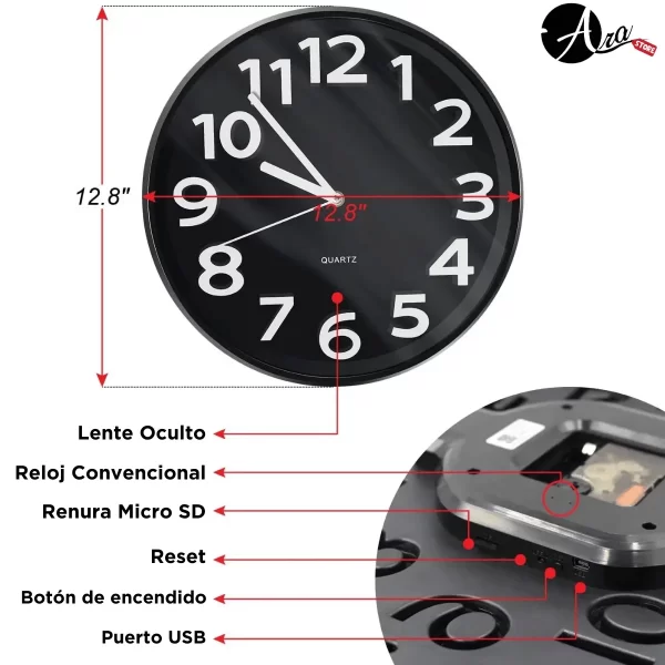 Reloj de pared con cámara oculta espía con conexión Wifi - Imagen 4