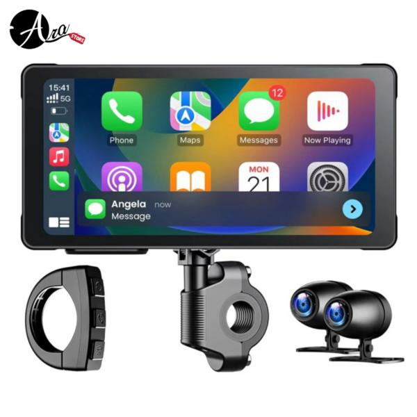 Cámara para moto con carplay y android auto inalámbrico grabación frontal y trasera. - Imagen 2