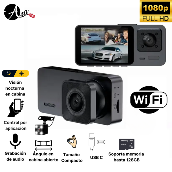 Cámara triple para carro Ultra delgada Wifi  3 en 1 Ultra compacta