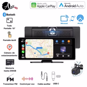 Pantalla para dash Carplay o Android Auto inalámbrico con doble cámara 10.2"