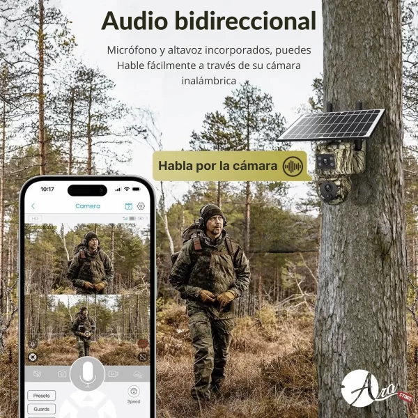 Cámara Solar WiFi o 4G Doble Lente - Gran Angular y PTZ Camuflajeada 6MP