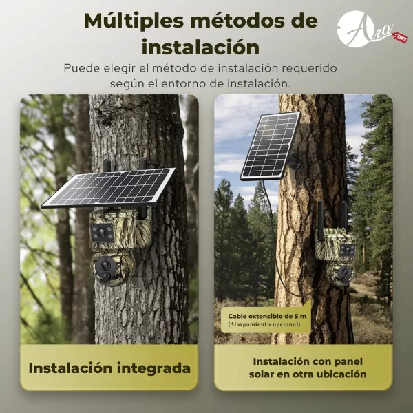 Cámara Solar WiFi o 4G Doble Lente - Gran Angular y PTZ Camuflajeada 6MP