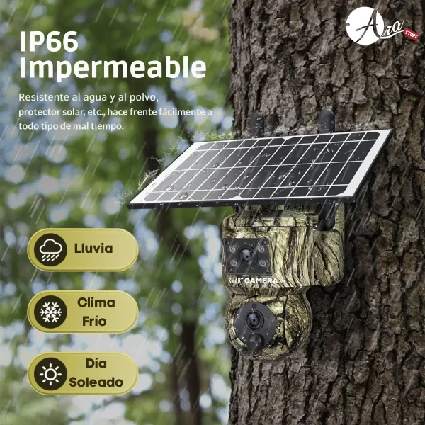 Cámara Solar WiFi o 4G Doble Lente - Gran Angular y PTZ Camuflajeada 6MP