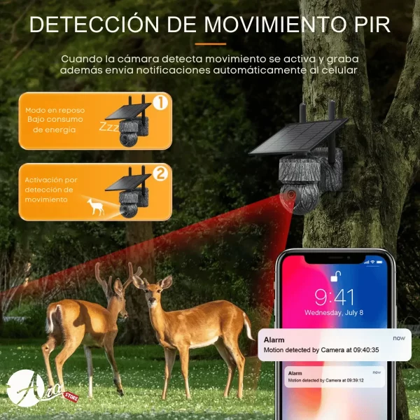 Cámara de seguridad Solar Tipo PTZ Conectividad Wifi y 4G Camuflajeada 3MP
