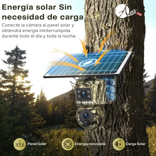 Cámara Solar WiFi o 4G Doble Lente - Gran Angular y PTZ Camuflajeada 6MP
