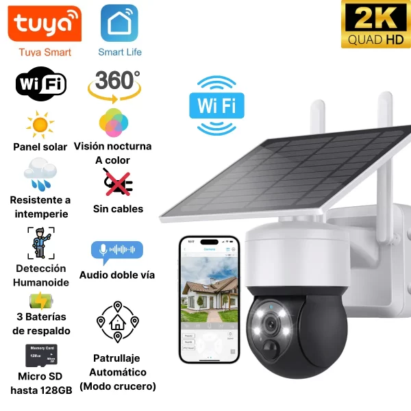 Cámara Solar Wifi PTZ para intemperie 2K Tuya Smart / Smart Life