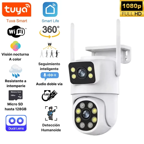 Cámara de Seguridad Doble Lente WiFi para Exterior - Tuya SmartSmart Life