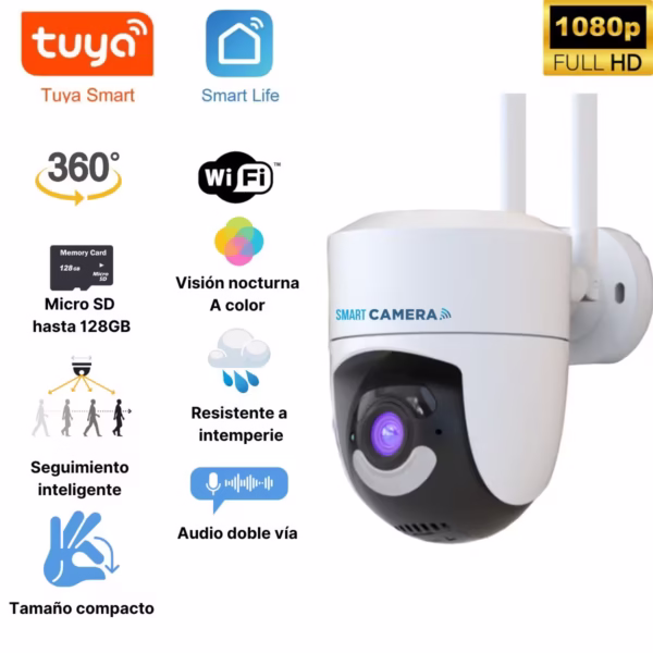 Cámara de seguridad mini PTZ Wifi 360 resistente a intemperie Tuya Smart / Smart Life