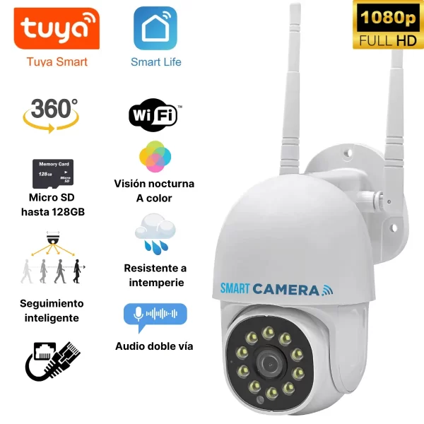 Cámara de seguridad mini PTZ Wifi 360 resistente a intemperie Tuya Smart Smart Life