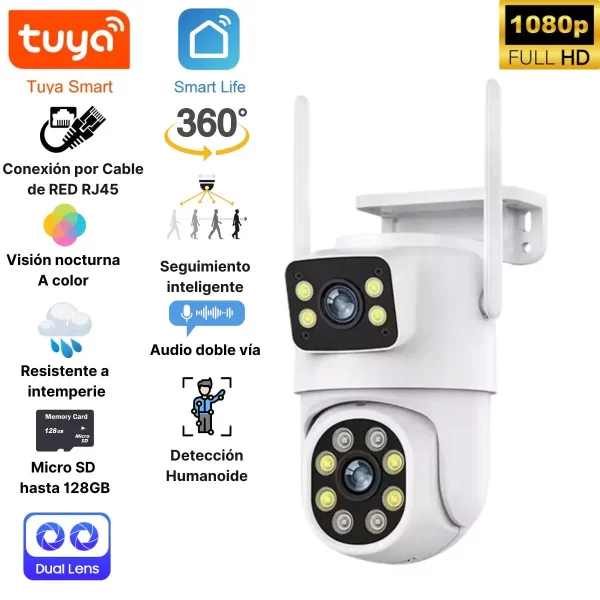Cámara de Seguridad Doble Lente para Exterior - Tuya SmartSmart Life