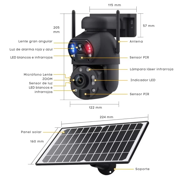 Cámara Solar con Zoom 36X Progresivo doble lente Visión nocturna Láser, Wifi o 4G - Imagen 10