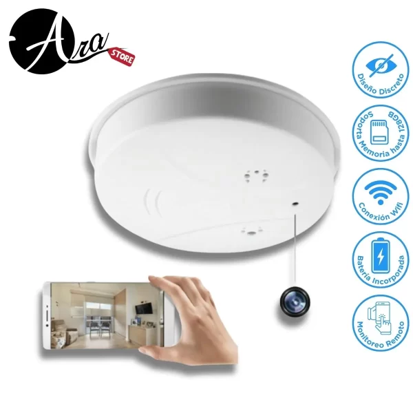 Detector de humo con cámara espía oculta integrada, conexión WiFi y grabación HD para vigilancia discreta