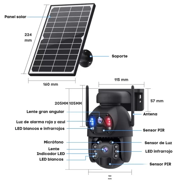 Cámara de vigilancia metálica doble lente con panel solar Wifi o 4G - Imagen 10