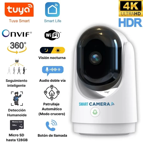 Cámara de seguridad con intercomunicador y resolución 4K