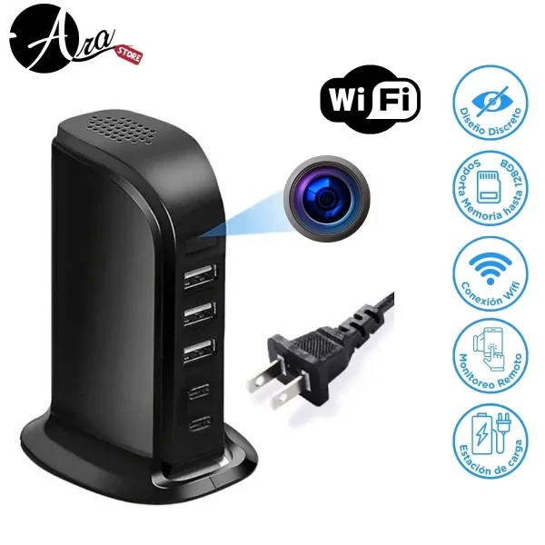 Mini cámara espía oculta en estación de carga USB