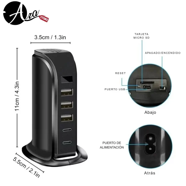 Mini Cámara Espía Oculta en Estación de Carga USB (3A+2C) - Imagen 2