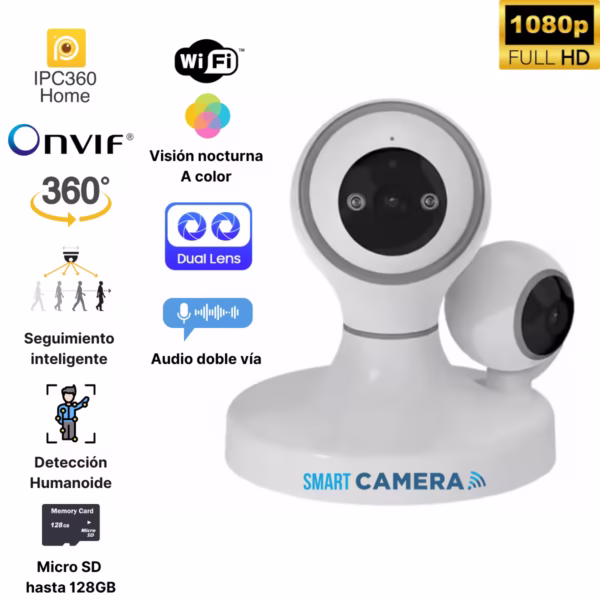 Cámara de seguridad doble lente con WiFi en Costa Rica