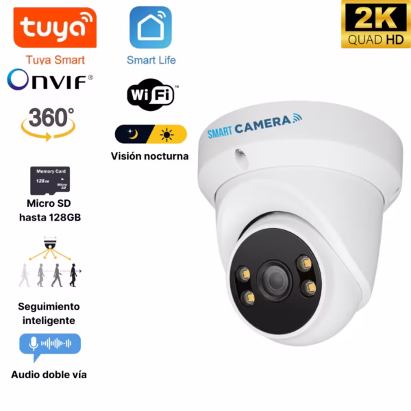 Cámara de Seguridad Domo 3MP 2K WiFi | Tuya Smart & Smart Life
