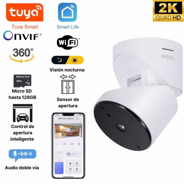 Cámara inteligente para portón con sensor de apertura magnético.