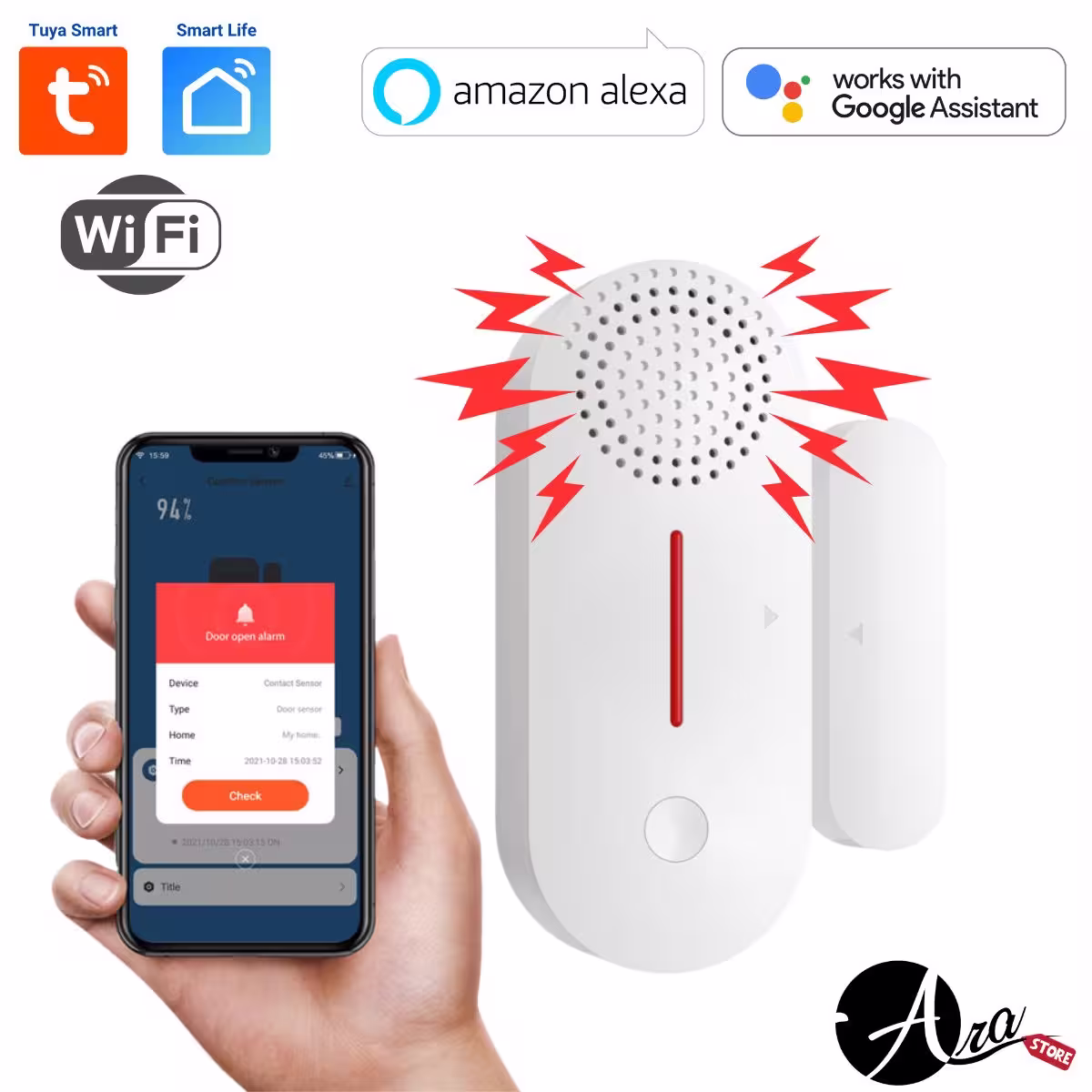 Alarma remota para puerta WiFi PST-AW301 con sirena de 90dB